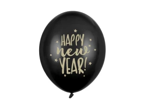 Balony lateksowe Sylwester Happy New Year Pastel czarne 30 cm 6 szt.