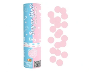 Konfetti papierowe Gender Reveal pneumatyczne Boy or Girl kółeczka różowe 15 cm