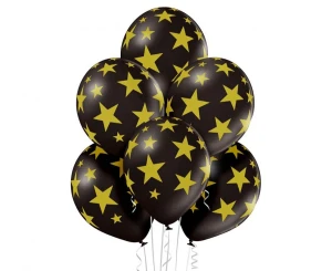 Balony lateksowe Stars czarne 29 cm 6 szt.