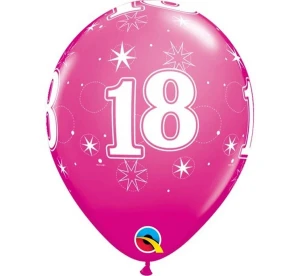 Balon QL 11" z nadr. "18 gwiazdki i kółka", pastel żurawinowy/ 6 szt.