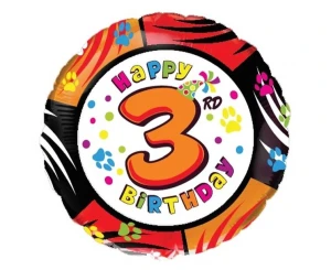 Balon foliowy 3 urodziny Happy 3 Birthday 45 cm