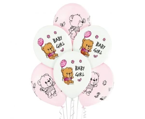 Balony lateksowe Baby Shower Cute Baby Girl różowe 29 cm 6 szt.| dekoracje na powitanie dziecka
