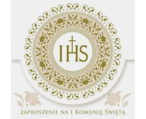  Zaproszenie kwadrat ZKW 120x120 Komunia nr 39814 Dziecięce - Chłopiec, Dziewczynka, Religia, Złote, 10szt.