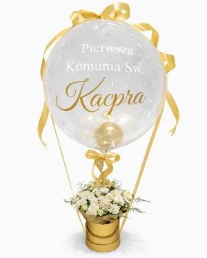 Box kwiatowy Pierwsza Komunia Święta z personalizacją złoty