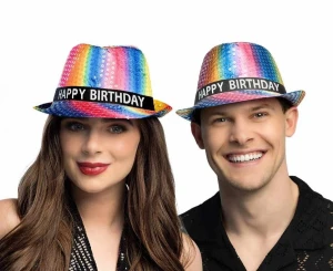 Kapelusz Happy Birthday tęczowy