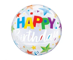 Balon Bubble Birthday Brilliant Stars przezroczysty 55 cm