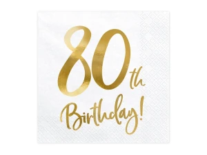 Serwetki papierowe 80 urodziny 80th Birthday białe 33 x 33 cm 20 szt.