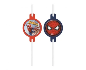 Rurki (słomki) papierowe z medalionem "Spiderman Crime Fighter", 4 szt.