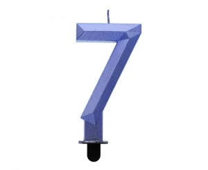 Świeczka Cyfra 7 Diament metalik ciemnoniebieska 7,6 cm