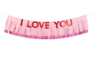 Baner Walentynki I Love You różowy 150 x 30 cm