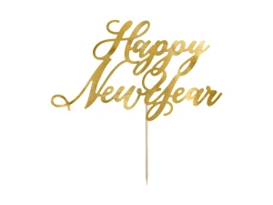 Topper na tort Sylwester Happy New Year złoty 24 cm