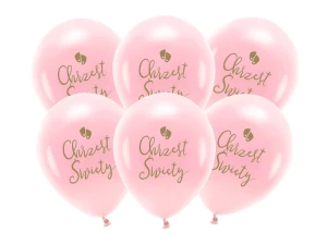 Balony lateksowe Eco Chrzest Święty rumiany różowe 33 cm 6 szt.
