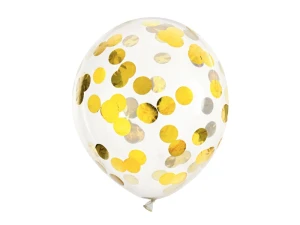 Balony lateksowe z konfetti kółka złote 30 cm 6 szt.