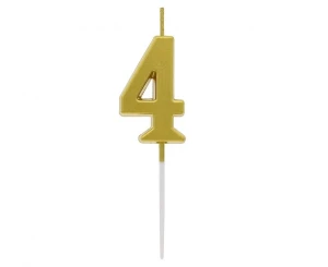 Świeczka Piker Cyfra 4 metaliczna złota 9,5 x 2,3 cm