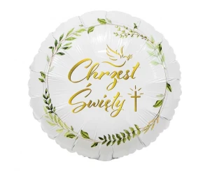 Balon foliowy Chrzest Święty gołąbek i krzyż biały 45 cm