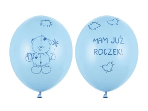 Balony lateksowe Miś mam już roczek jasnoniebieskie 30 cm 6 szt.
