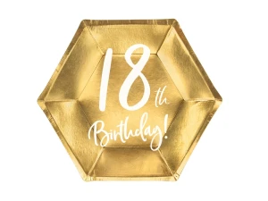 Talerzyki papierowe 18 urodziny 18th Birthday złote 20 cm 6 szt.