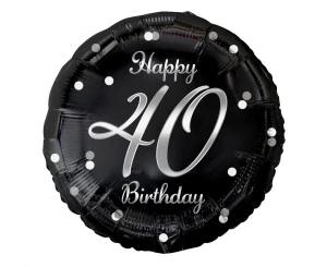 Balon foliowy 40 urodziny Happy 40 Birthday czarny nadruk srebrny 45 cm