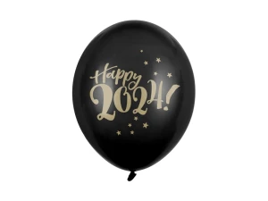 Balony 30cm, Happy 2024!, Pastel Black (1 op. / 6 szt.)