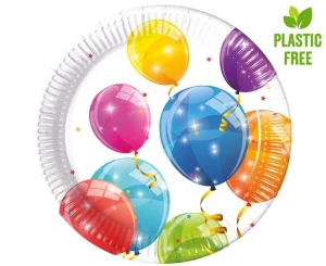 Talerzyki papierowe Sparkling Balloons złote 23 cm 8 szt.
