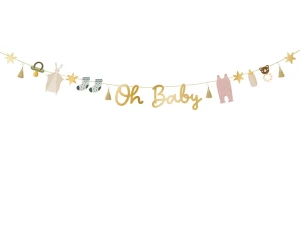 Baner Baby Shower Oh Baby złoty 2,5 m dekoracje na przyjęcie baby shower