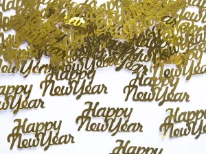 Konfetti Happy New Year, złoty, 4 x 2cm, 3g dekoracje sylwestrowe