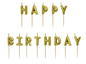 Świeczki urodzinowe Happy Birthday złote 2,5 cm 13 szt.