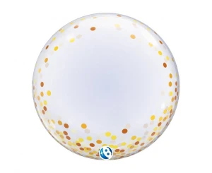 Balon Bubble Deco Gold Confetti Dots przezroczysty 60 cm