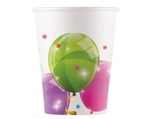 Kubeczki papierowe Sparkling Balloons czerwone 200 ml 8 szt.
