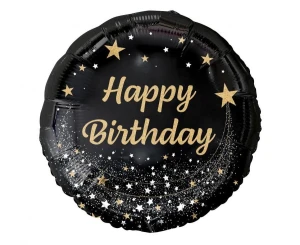 Balon foliowy Happy Birthday czarny 45 cm