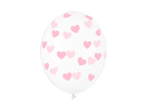 Balon lateksowy Walentynki serduszka różowy przezroczysty 29 cm