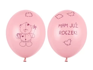 Balony lateksowe Miś mam już Roczek Pastel różowe 30 cm 6 szt.
