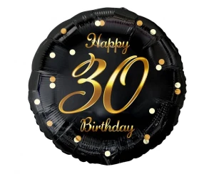 Balon foliowy 30 urodziny Happy 30 Birthday czarny nadruk złoty 45 cm