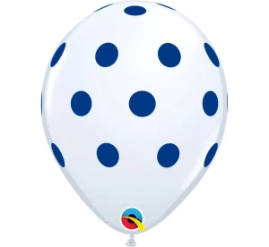 Balon QL 11" z nadr. "Niebieskie grochy", pastel biały
