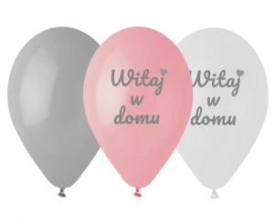 Balony lateksowe Powitanie dziecka Premium Witaj w domu różowe 30 cm 6 szt.