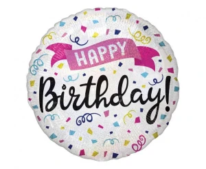 Balon foliowy Happy Birthday Holo Sparkle Baner 45 cm