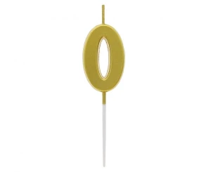 Świeczka Piker Cyfra 0 metaliczna złota 9,5 x 2,3 cm
