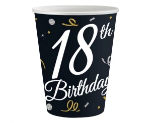 Kubeczki papierowe 18 Birthday czarne 250 ml 6 szt.