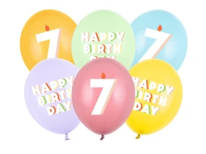 Balony lateksowe 7 urodziny Happy 7 Birthday mix 30 cm 6 szt.