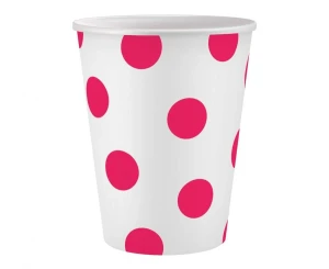 Kubeczki papierowe białe Groszki magenta 250 ml 6 szt.
