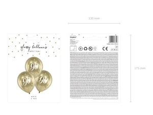 Balony lateksowe 90 urodziny Happy 90 Birthday Glossy złote 30 cm 6 szt.