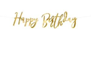 Baner Happy Birthday złoty 16,5 x 62 cm