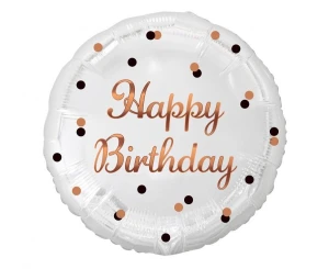 Balon foliowy Happy Birthday biały nadruk różowo-złoty 45 cm