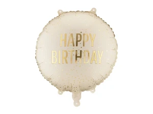 Balon foliowy pastylka Happy Birthday kremowy 35 x 35 cm