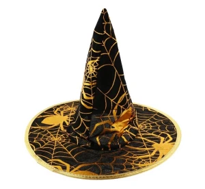 Kapelusz Halloween czarownicy ze złotą pajęczyną rozmiar S złoty