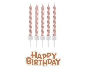 Świeczki urodzinowe Happy Birthday różowo-złote 16 szt.