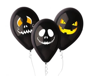 Balony lateksowe Premium Halloweenowe twarze czarne 30 cm 3 szt.