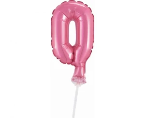Balon foliowy 13 cm na patyczku "Cyfra 0", różowa