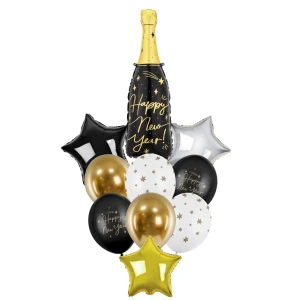 Zestaw balonów Premium 2 - Sylwester 2026 - Szampan Happy New Year, dekoracje sylwestrowe