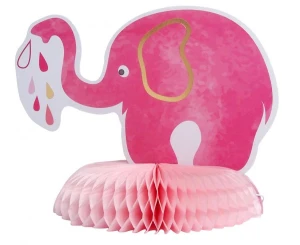 Dekoracja Powitanie dziecka na stół Baby Girl słonik jasnoróżowa 14 x 18 cm